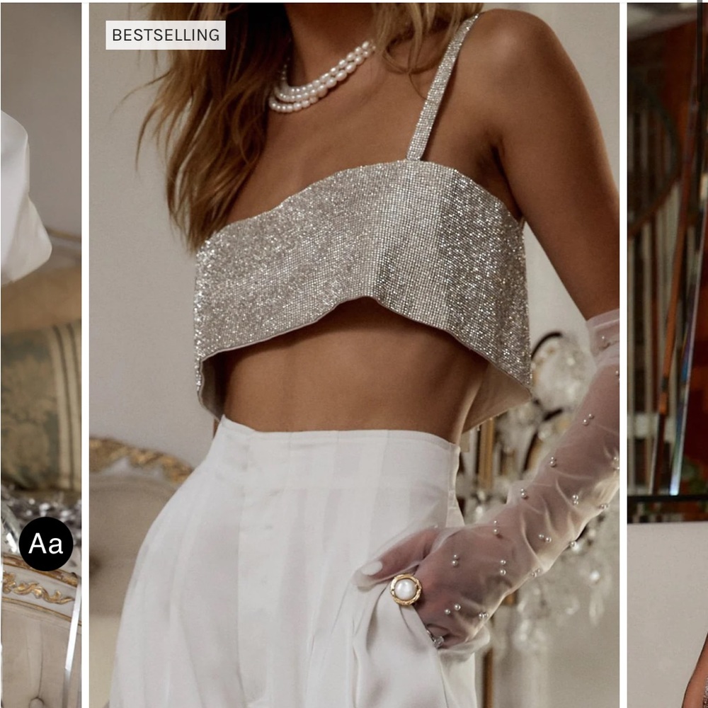 SHIRA SILVER RHINESTONE CROP TOP